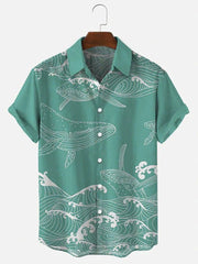 Men'S Waves And Whales Print Shirts