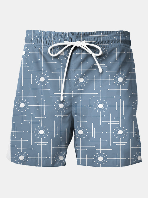 Men's Abstract Geometry Print Beach Pants Board Shorts