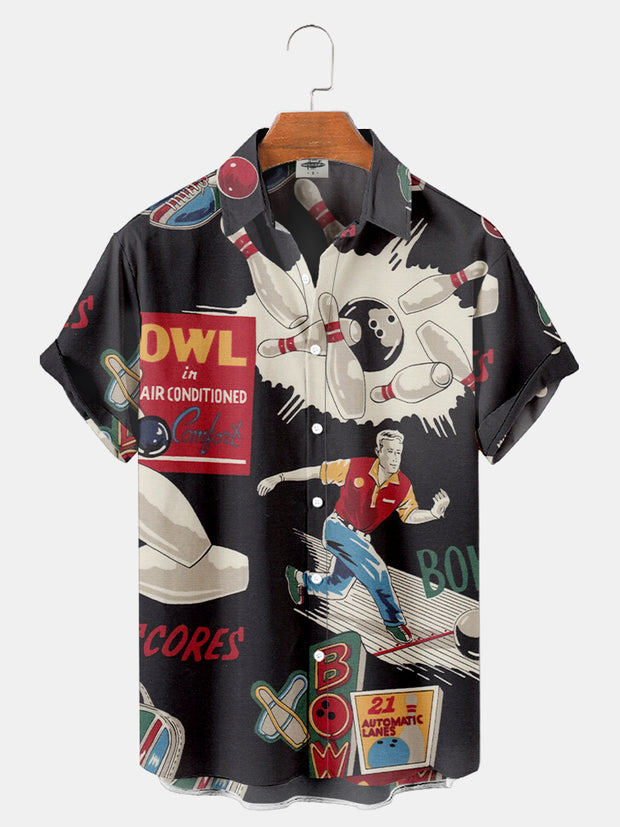 Fydude Men's Vintage Bowling Printed Shirt