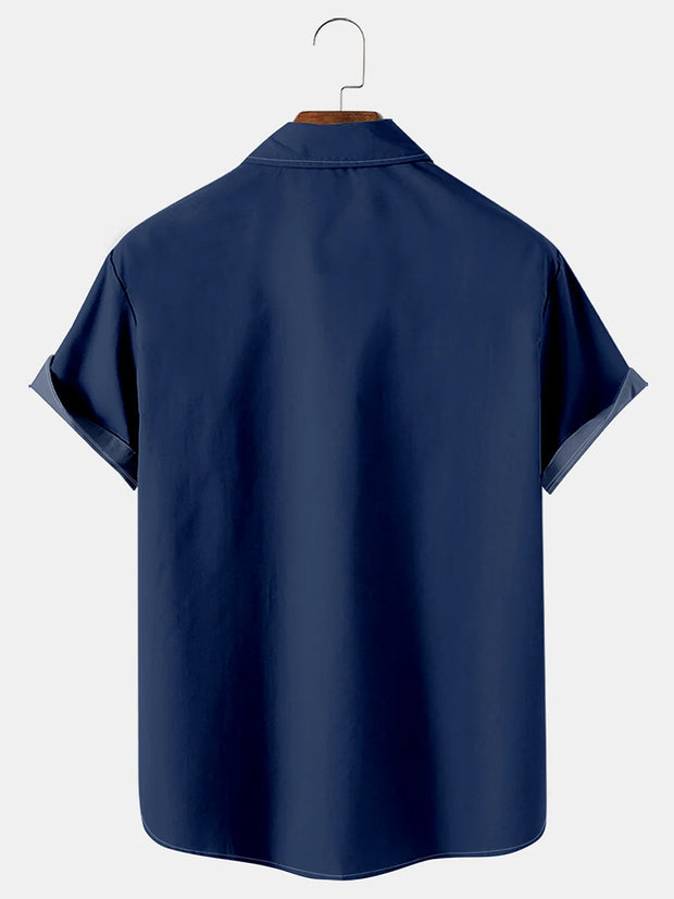 Fydude Men'S Baseball Trendy Fun Print Pocket Short Sleeve Shirt