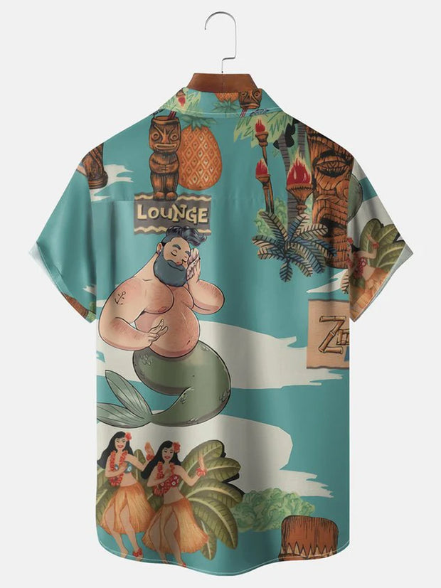 Fydude Men'S Male Mermaid Island Tiki Printed Shirt