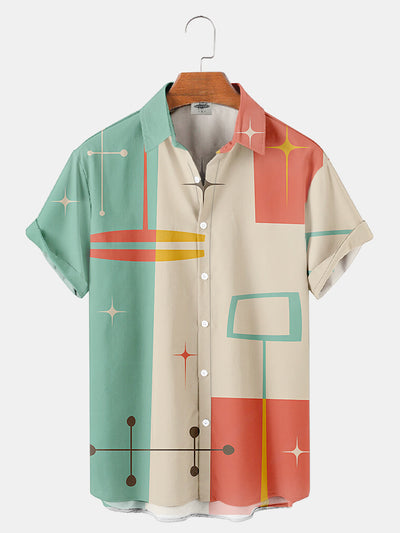 Fydude Men'S Vinatge Geometric Pattern Printed Shirt