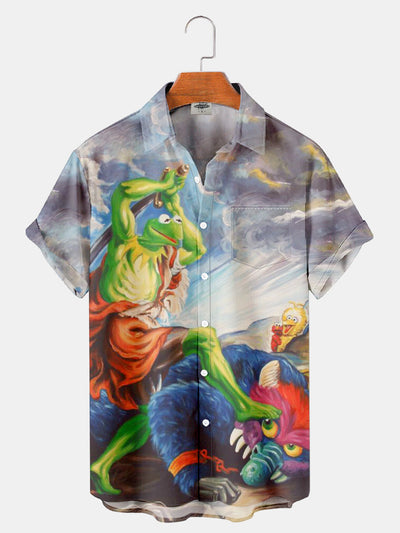 Fydude Men'S Renaissance Oil Painting Art And Frog Printed Shirt