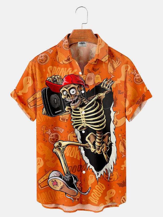 Fydude Men'S Halloween Skeleton Carrying Stereo Printed Shirt