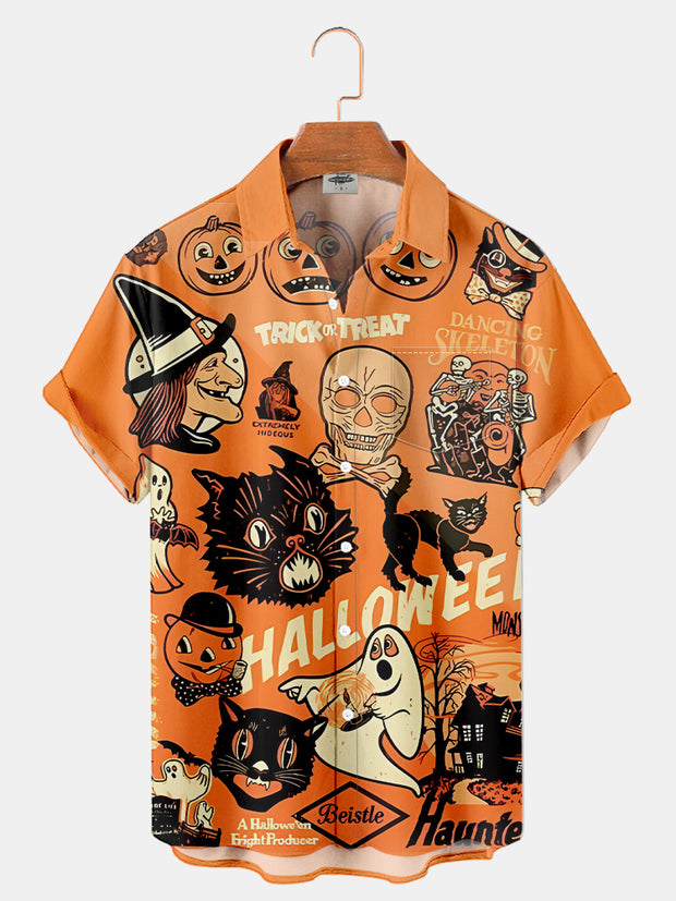 Fydude Men'S Halloween Cat TRICK AND TREAT Printed Shirt