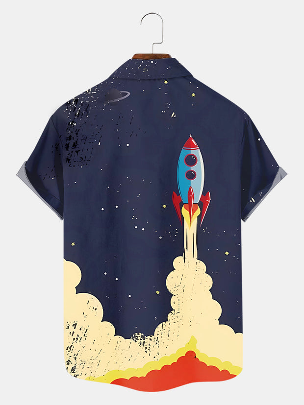 Fydude Men'S Space Rocket Printed Shirt