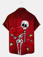 Fydude Men'S Valentine'S Day Skeleton Love I Love You Print Short Sleeve Shirt