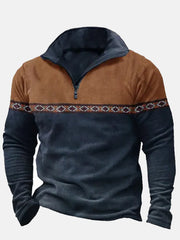 Fydude Men'S West Cowboy Color Matching Print Zipper Stand Collar Sweatshirt