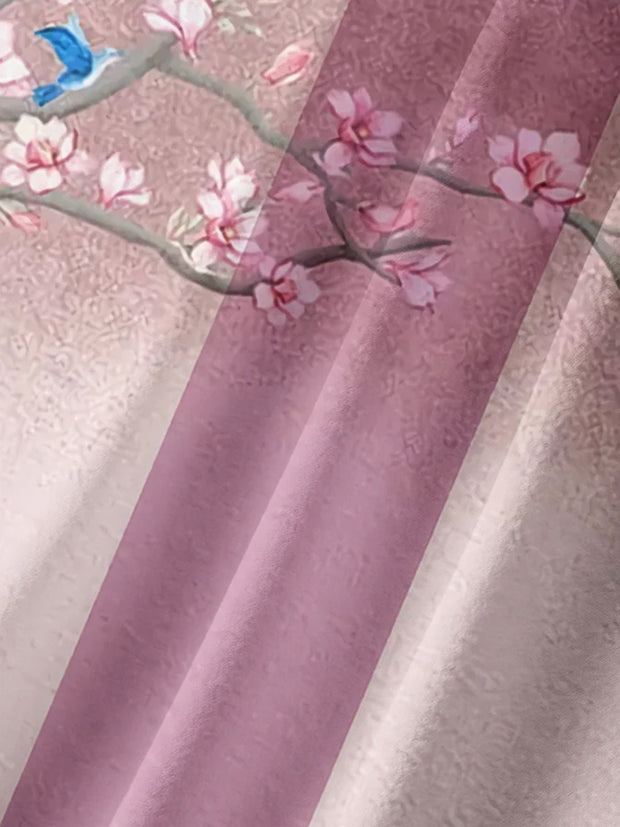 Fydude Men'S Ukiyo-E Floral Sakura and bird Printed Shirt