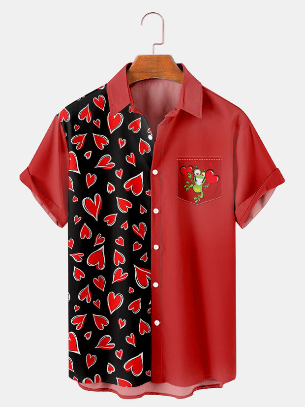 Fydude Men'S Valentine'S Day Frog And Haert Print Short Sleeve Shirt