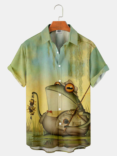Fydude Men'S frog fishing Printed Shirt
