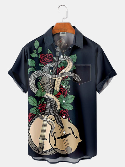 Fydude Men'S Snake With Banjo Music Rose Printed Shirt