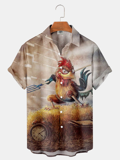 Fydude Men'S Kung Fu Chicken Printed Shirt