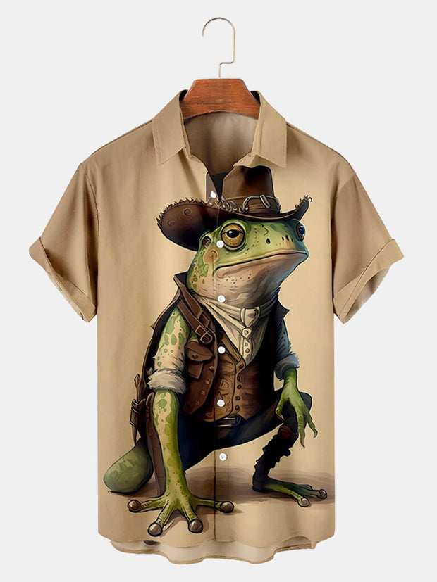 Fydude Men'S Western Frog Vintage Print Shirt