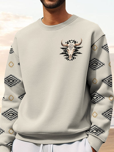 Fydude Men'S West Cowboy Color Matching Print Sweatshirt