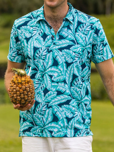 Men'S Tropical Plants Print Sports Polo Shirt