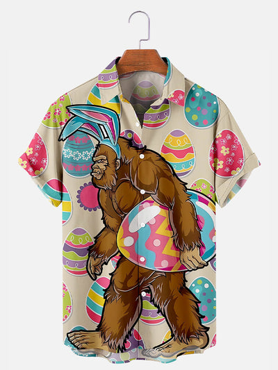 Fydude Men'S Easter Egg Gorilla Printed Shirt