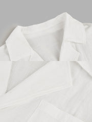Fydude Men'S Solid Color Cotton And Linen Suit Lapel Tie Short-Sleeved Shirt