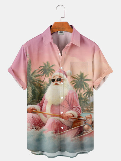 Fydude Men'S Pink Christmas Santa Vacation Printed Shirt