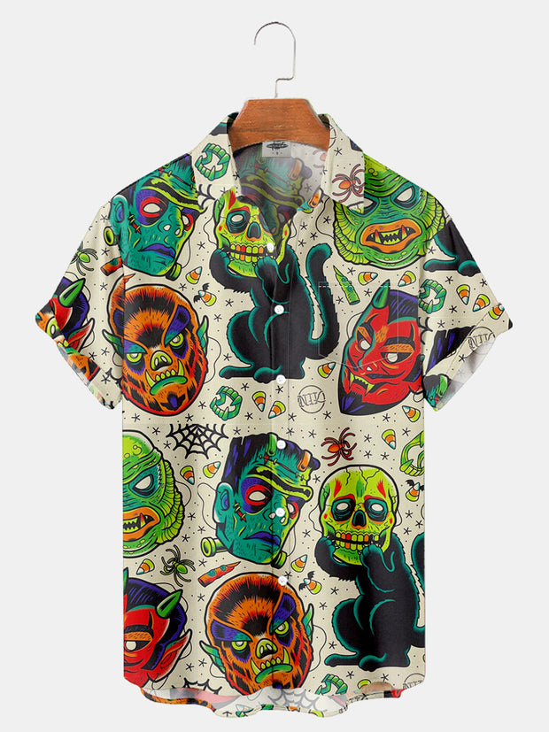 Fydude Men'S Halloween Classic Monster Printed Shirt