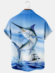 Fydude Men'S Ocean Swordfish Printed Shirt