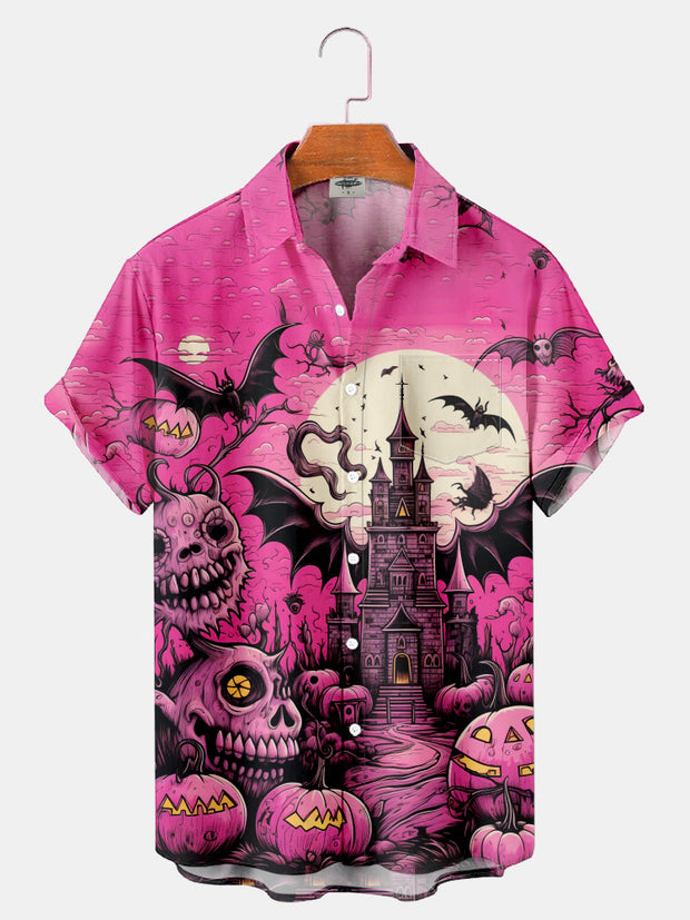 Fydude Men'S Pink Halloween Pumpkin Printed Shirt