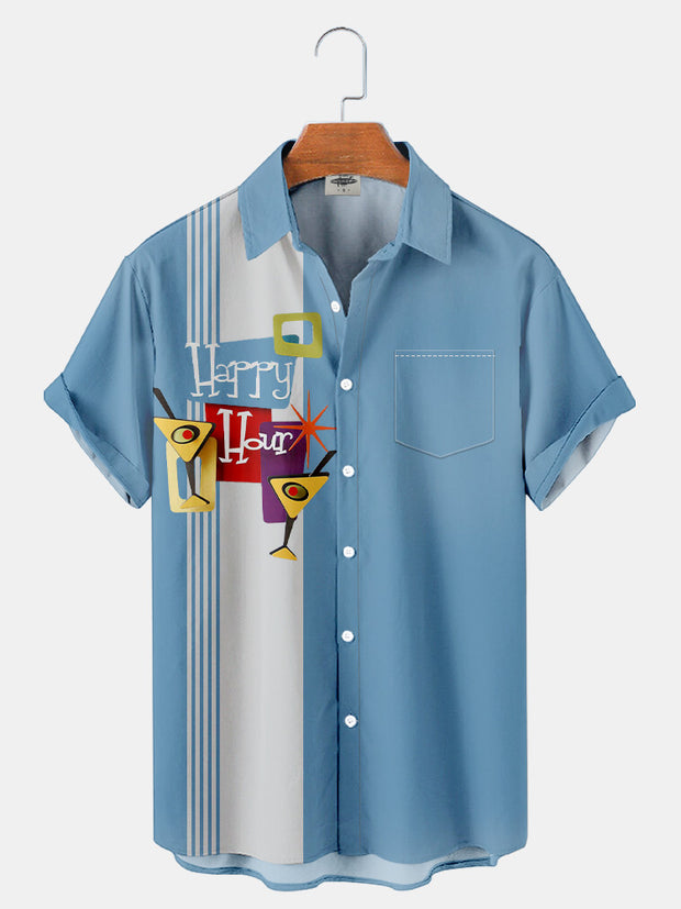 Fydude Men'S Atomic Geometry in the 1950s Happy Hour Printed Shirt