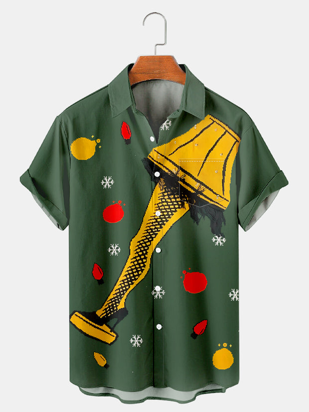 Fydude Men's Christmas A Christmas Lamp Printed Short Sleeve Shirt