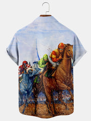 Fydude Men's Fun Horse Racing Print Shirt