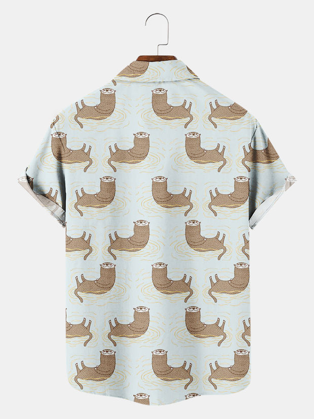 Fydude Men'S Ocean Life Sea Otter Printed Shirt