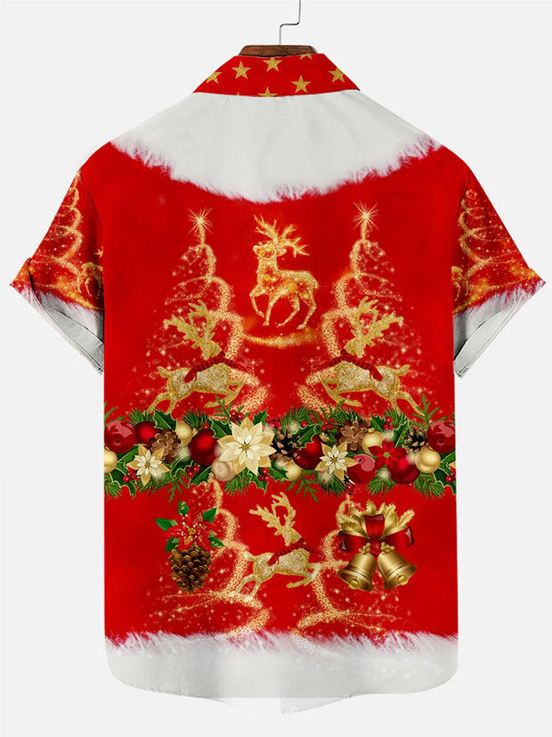 Fydude Men's Christmas Fun Santa Print Short Sleeve Shirt