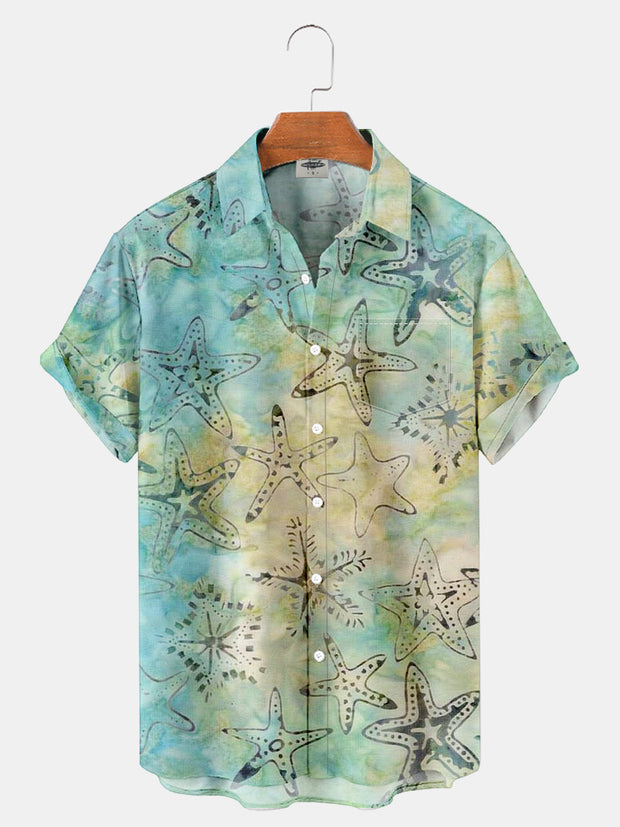 Fydude Men'S Watercolour Painting Starfish Printed Shirt