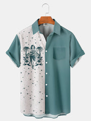 Fydude Men'S Tropical Plants Coconut Tree And Hula Girl Printed Shirt