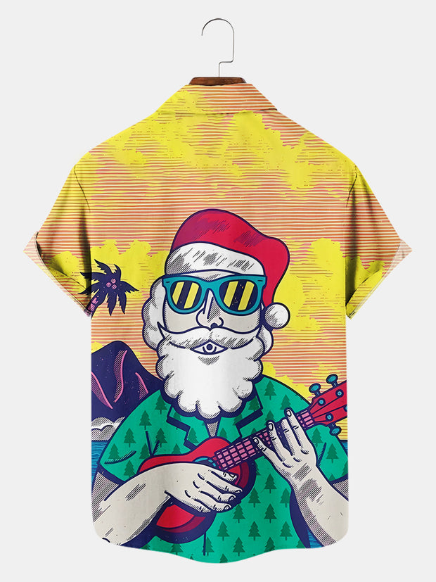 Fydude Men'S Christmas Santa Music Printed Shirt