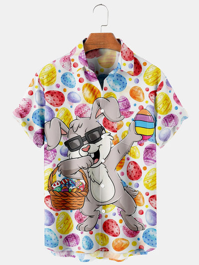 Fydude Men'S Easter Eggs And Dinosaurs Printed Shirt