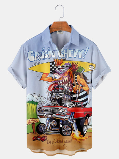 Fydude Men'S Classic Monster Car Hot Rods Surf Printed Shirt