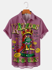 Fydude Men'S Mardi Gras Funny King Frog Print Short Sleeve Shirt