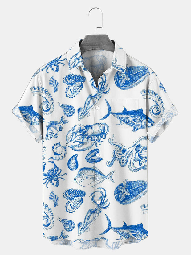 Fydude Men's Casual Sea Life Print Shirt