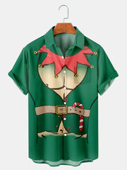 Fydude Men's Christmas Abs Elf Printed Short Sleeve Shirt