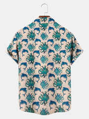 Fydude Men'S Octopus And Dolphin Print Short Sleeve Shirt