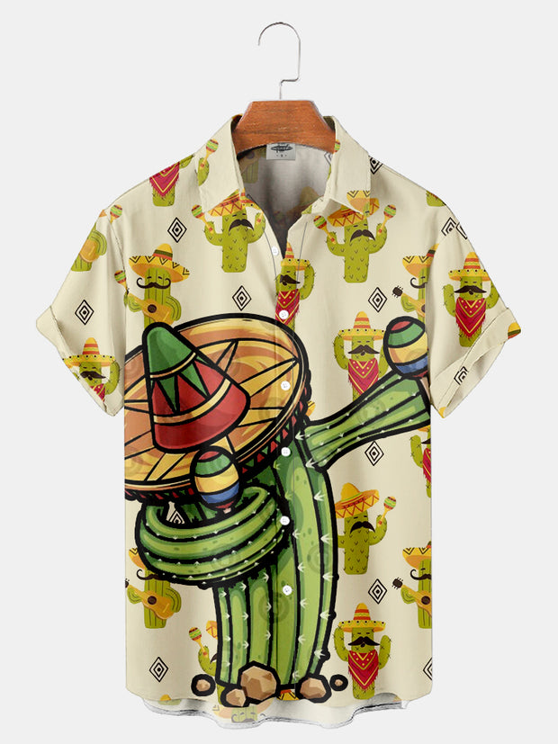 Fydude Men'S Cinco De Mayo Fun Cactus In Hat Printed Shirt