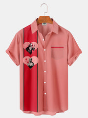 Fydude Men'S Valentine'S Day Monster'S Love Print Short Sleeve Shirt