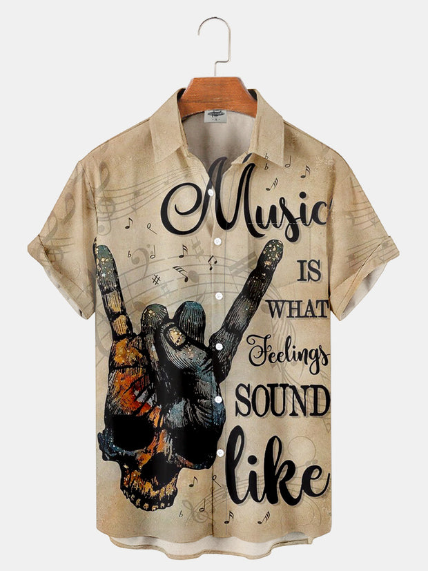 Fydude Men'S Casual Music Rock And Roll Music Is What Feelings Sound Like Printed Shirt