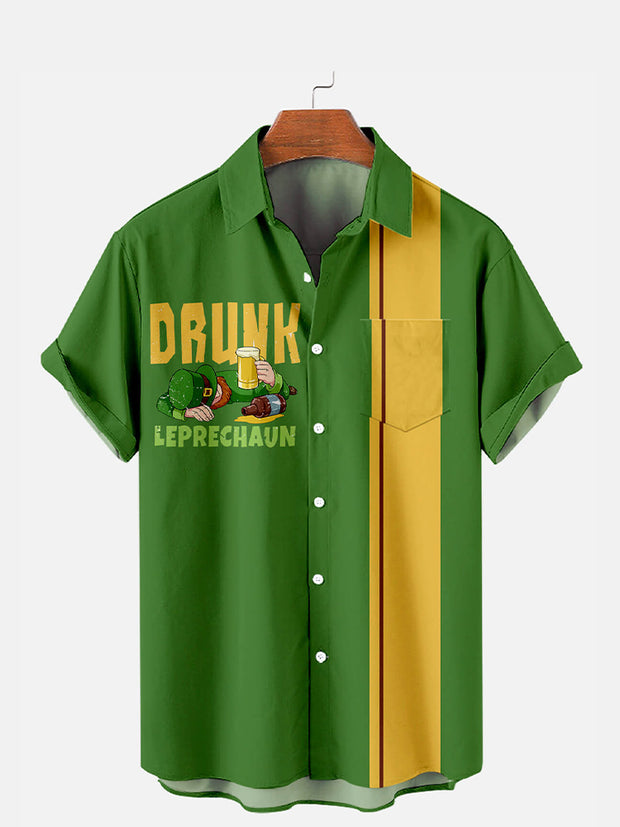 Fydude Men'S St. Patrick'S Day DRUNK Print Short Sleeve Shirt