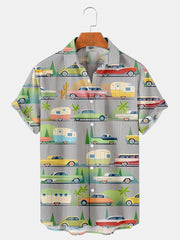 Fydude Men'S Geometric Shape Tree And Car Printed Shirt