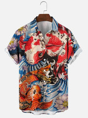 Fydude Men'S Ukiyo-E Waves And Koi Printed Shirt