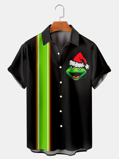 Fydude Men's Christmas A Christmas Frog Printed Short Sleeve Shirt