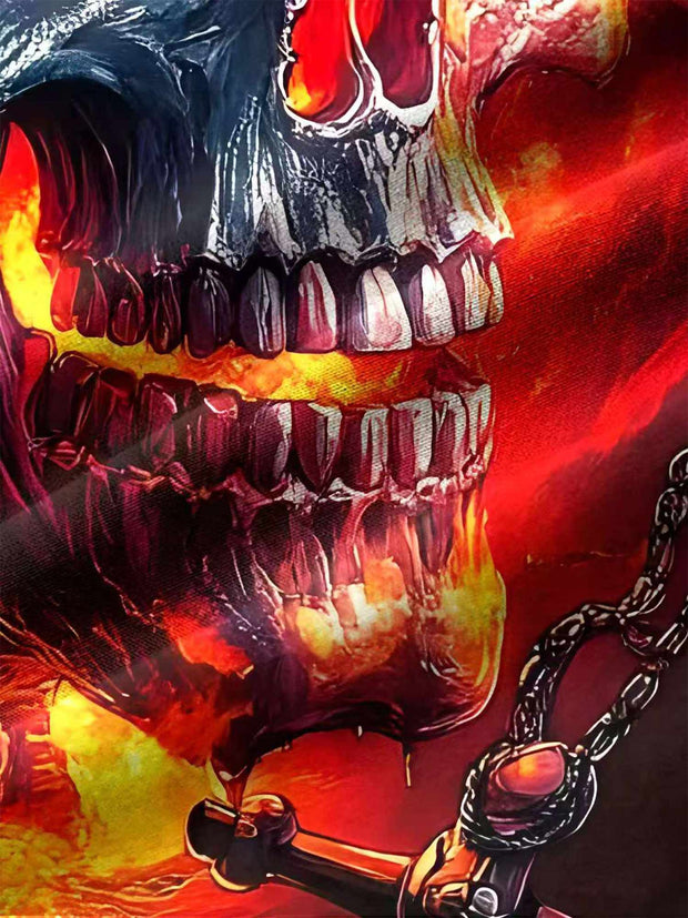 Vintage Skull Print Men's Button Pocket Hawaiian Short Sleeve Shirt Big Tall