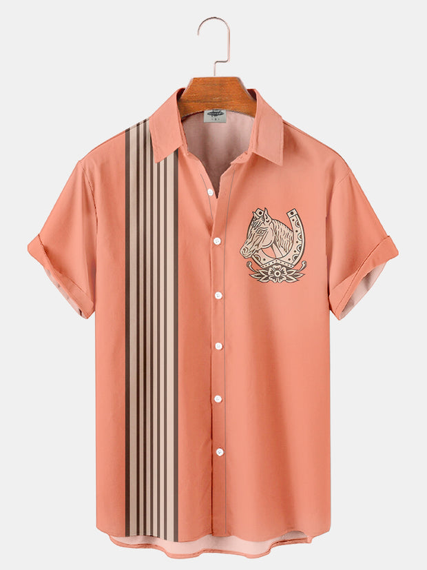 Fydude Men'S West Horseshoe And Horse Printed Shirt