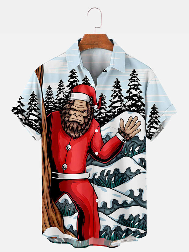 Fydude Men'S Christmas Bigfoot In The Snowy Forest Printed Shirt